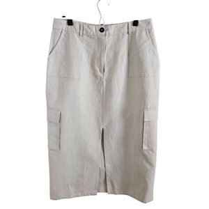 NA-KD Woman Size 12 (EUR 44) Cargo Pocket Linen Midi Skirt Lagenlook Minimal NWT